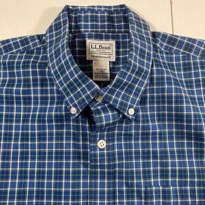 LL Bean Sport Shirt Men LT Tall Blue Check Traditional Wrinkle‎ Free Kennebunk